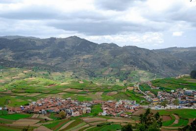 Town on mountain range