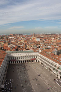 High angle view of buildings in city