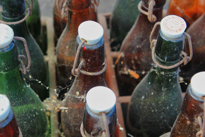 Full frame shot of glass bottles
