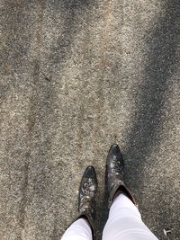 Low section of person standing on road