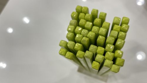 High angle view of candies on table