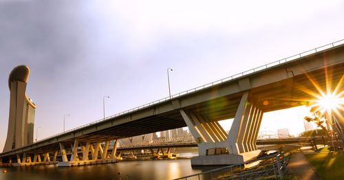 Low angle view of bridge over river against sky