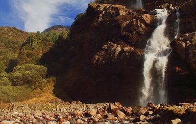 Jang waterfall or nuranang fall located near tawang hill station on himalayan foothills in india 