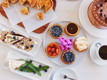 High angle view of breakfast on table