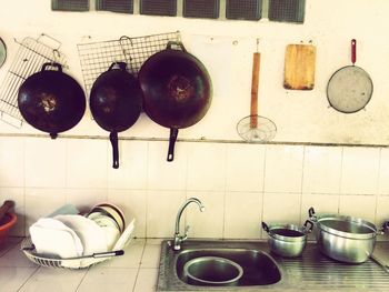Clothes hanging in kitchen