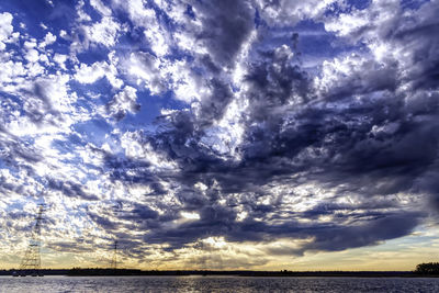 Scenic view of sea against dramatic sky