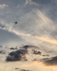 Low angle view of silhouette airplane against sky