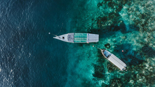 Aerial view of boats in sea