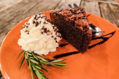 Close-up of served ice cream in plate on table