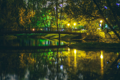 Reflection of trees on river at night