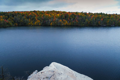 Scenic view of lake against sky during autumn