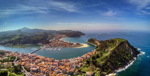 Aerial view of ribadesella and its estuary in asturias, spain.