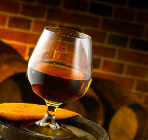 Close-up of beer glass on table