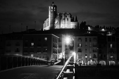 View of illuminated buildings at night