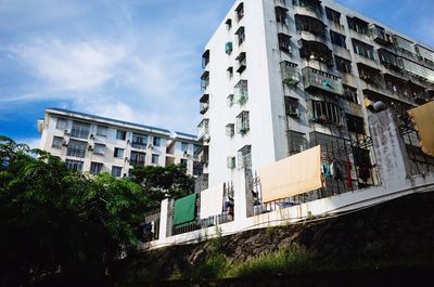 Low angle view of buildings against clear sky