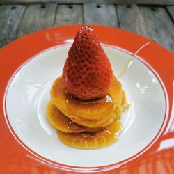 High angle view of dessert in plate on table