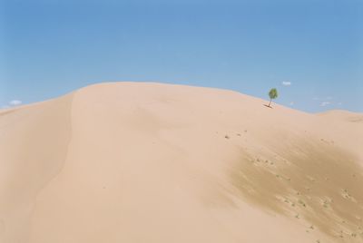 Scenic view of desert against blue sky