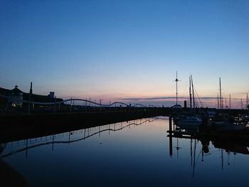 View of marina at sunset