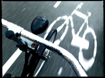 High angle view of person with bicycle on street