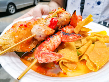 High angle view of food in plate