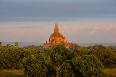 View of temple at sunset