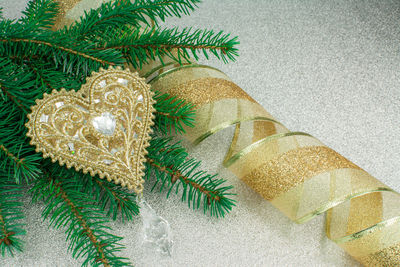 Close-up of christmas tree in snow