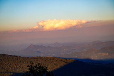 View of the beautiful sky and mountains in the the evening at phu ruea peak,loei province,thailand 