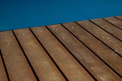 Low angle view of roof against blue sky