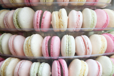 Close-up of multi colored macaroons for sale