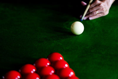 Close-up of hand on table