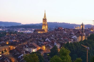 High angle view of townscape against sky in city