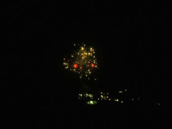 Low angle view of firework display against clear sky at night