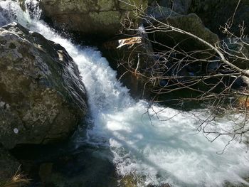 View of water flowing through rocks