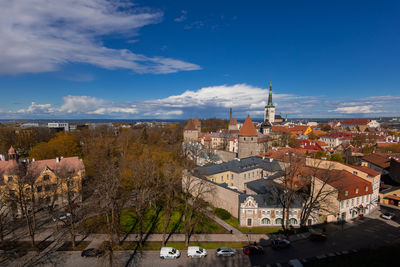 High angle view of townscape against sky