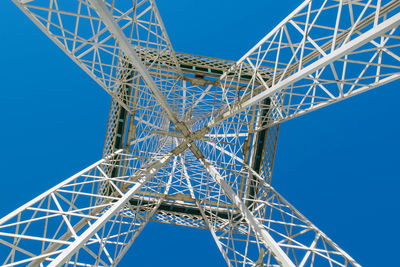 Directly below shot of replica eiffel tower against clear sky
