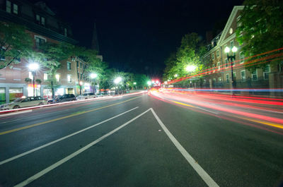 Light trails on street at night