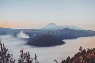 Scenic view of mountains during sunset