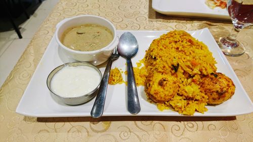 Close-up of food in plate on table