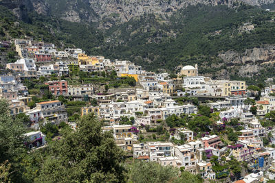 High angle view of buildings in town