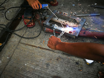 High angle view of man working