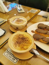 High angle view of coffee on table