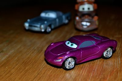 Close-up of toy car on table