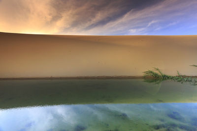 Scenic view of lake against sky during sunset