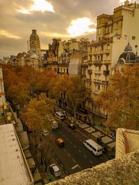 High angle view of street amidst buildings in city