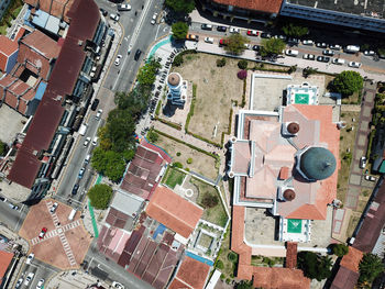 High angle view of street amidst buildings in city