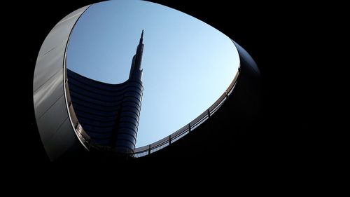 Low angle view of modern building against clear sky