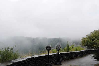 Scenic view of mountains during foggy weather