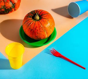 High angle view of fruits on table