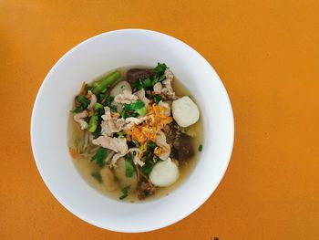 High angle view of food in bowl on table