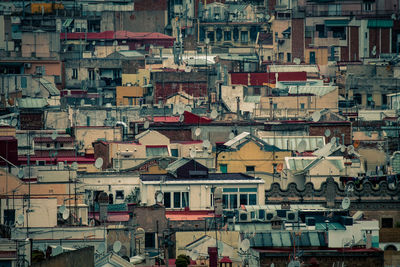 High angle view of buildings in city